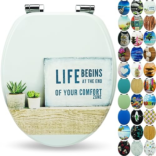 SANFINO® Premium WC Sitz mit Absenkautomatik – hochwertige Toilettendeckel aus Holz, viele bunte Motive, hoher Sitzkomfort, einfache Montage inklusive Montageanleitung – Life