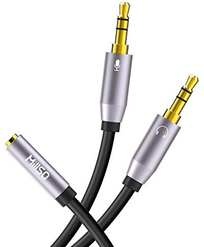 MillSO Audio Splitter Kabel Headset Adapter 3.5mm Buchse auf Klinkenstecker (Headset und Mikrofon) für PS4 Gaming Kopfhörer, Tablet, Notebook oder PC - Grau