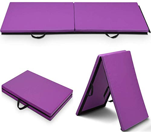 COSTWAY Colchoneta de Gimnasia Deportiva Plegable 180x60x4cm Tapete de Yoga Entrenamiento Alfombrillas de Fitness (Púrpura)