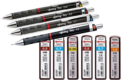 rOtring 801310 Tikky Druckbleistift (black Barrel, 3-teiliges Set) (4-teiliges Set + Minen, Mix)