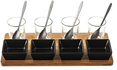 Secret de gourmet Lot de 13 saladiers en céramique avec Plateau en Bois 30 x 15 cm