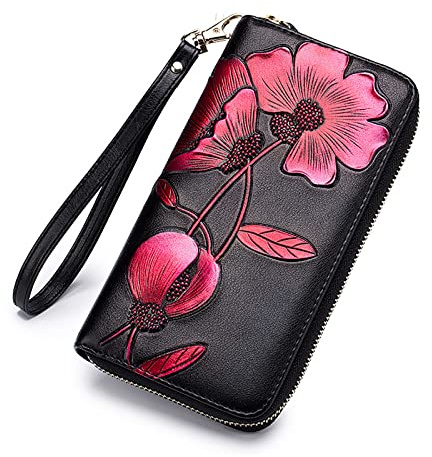 FORRICA Portefeuille Femme Cuir Grande Capacite Porte Monnaie Porte-chéquiers Porte-Cartes Dessin PU Cuir RFID Blocage Portefeuille Dames Long Portefeuille