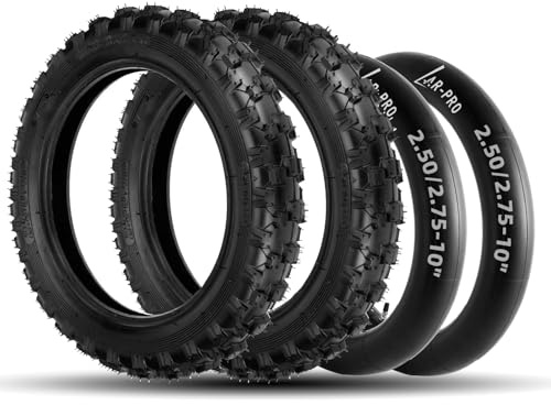 (2 Set) 2.5-10 Off-Road Tire and Inner Tube Set - Dirt Bike Tire with 10-Inch Rim and 2.5/2.75-10 Dirt Bike Inner Tube Heavy Duty Compatible with Honda CRF50/XR50, Suzuki DRZ70/JR50 and Yamaha PW50