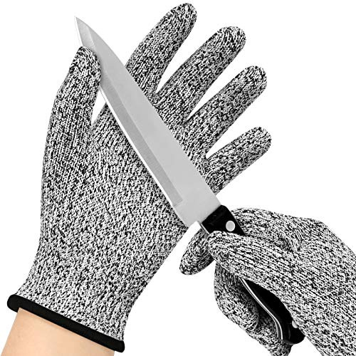 EKKONG Gants Anti Coupures, Gants Cuisine, Protection de Niveau 5, Gants de Travail pour Cuisine, Jardinage, Sculpture (Gris, M)