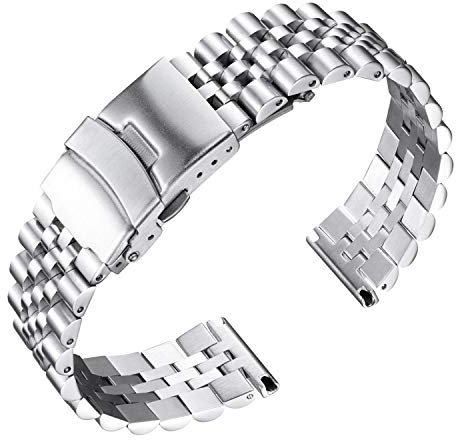 BINLUN Bracelets de Montres en Acier Inoxydable 18mm 20mm 22mm 24mm 26mm Bracelet Montre Metal Bracelets de Remplacement pour Montres Connectées pour Homme et Femme (Argent, 22mm)