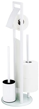 WENKO WC-Garnitur Ravina 3-in-1, Weiß | Toilettenbürste und Toilettenpapierhalter | Aufbewahrung für bis zu 3 Rollen | Edelstahl und Hartglas | 20 x 70 cm | Weiß