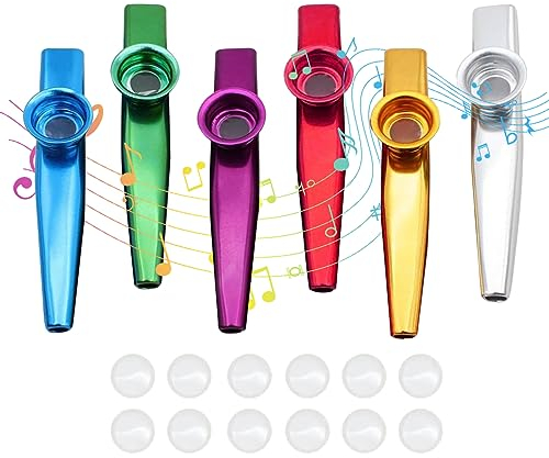 6 Stück Kazoo Percussion Instrument Metall Kazoo Vorschulspielzeug Musikgeräte für Kinder Ukulele-Instrumente, Gitarre, Violine, Klaviertastatur, Schlagzeug