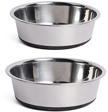 Stainless Steel Dog Bowls, 2PCS Nonslip Silicone Rubber Dog Bowls, Large Dog Food Bowl, Pet Feeding Bowls for Medium, Large Dogs (900+1750ml)