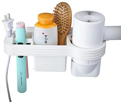 Hair Dryer Holder, Hair Straightener Holder Hairdryer Holder Station Wall Mounted Hair Dryer Rack Without Drilling, Hair Dryer Stand Hair Styling Care Tool Organizer for Hair Dryer & Sundries Storage