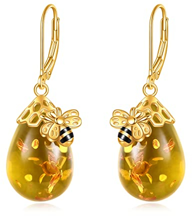 Bernstein Biene Leverback Ohrringe für Frauen 925 Sterling Silber Bienenschmuck Geschenke