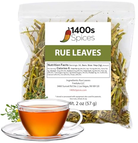 2oz Rue Herb Dried Leaves and Stalks, Ruda Seca en Hojas y Ramas by 1400s Spices