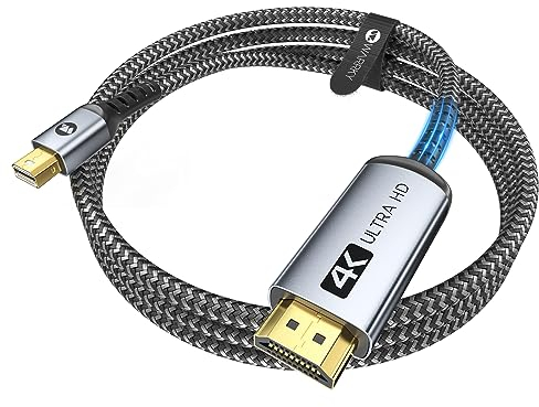 WARRKY Câble Mini DisplayPort vers HDMI 4K Thunderbolt 3M - Compatible avec MacBook Air/Pro, Mac Mini, iMac, Surface Pro, Moniteur/Projecteur/TV [UHD, 2K 60Hz, 1080P 120Hz]
