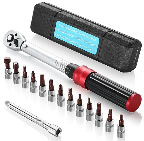 Mkitnvy Drehmomentschlüssel 1/4 5-25NM, Fahrrad & Motorrad Set Mit 100mm Verlängerungsstange, 72-Zahn Mit Zwei Richtungen Einstellbar, ±3% Fehlergenauigkeit