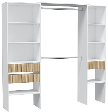 Mobelcenter, Armario Vestidor Abierto, Acabado Color Natural y Blanco, Armario Vestidor con Cajones. Medidas: 190 cm Ancho x 187 cm Alto x 40 cm Fondo