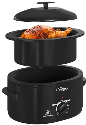 Sunvivi Roaster Oven with Self-Basting Lid, Electric 8-Quart Turkey Roaster Oven with Removable Pan and Rack, Stainless Steel, Black