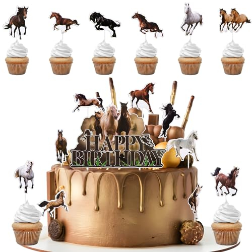 16pcs Décoration de Gâteau Cheval Joyeux Anniversaire Happy Birthday Gâteau Cake Cupcake Topper Personnalisée Décoration de Table pour Mariage Anniversaire Fête
