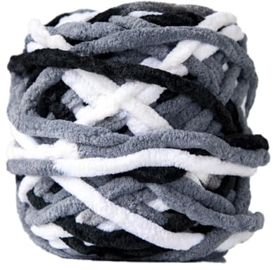 Whakano Dicke Wolle Garn 100g,Handstrickgarn,Häkelgarn,Wollgarn,Handstrickgarn zum Stricken Strick Wolle,Häkeln Yarn Crochet,Stricken und Häkeln Basteln,Accessoire,Decken,Schwarz-Weiß-Grau