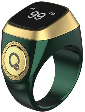 Al salama Contatore di Preghiera Tasbih, Anello Intelligente di Conteggio Tasbih 20MM, Anello Digitale Tasbih Zikr per Uomini e Donne, Contatore Elettronico Ricaricabile per la Preghiera (Verde)