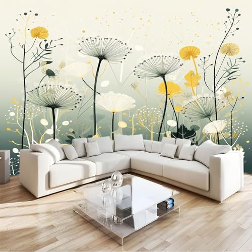 Papier Peint 3D Panoramique Fleur de Pissenlit Abstraite Intissé Murale Tapisserie Multicolore pour Salon Chambre Restaurant Couloir TV Fond Décor Mural 200x140cm