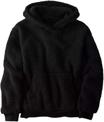 Haloumoning huvtröja barn teddy fleece huvtröja unisex varm sherpa tröja flickor pojkar vinter plysch tröja med fickor, svart, 140