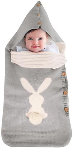 Liemuao Nido de ángel Bebe, Saco de dormir Universal, Saco de dormir para bebé, invierno cálido de tejido polar suave, manta de conejo linda para cunas, cochecito de coche (gris)