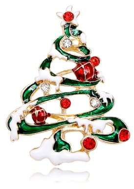 IMINI Broche délicate de sapin de Noël avec couverture neigeuse en strass, émail, étoile porte-bonheur en cristal, jolie décoration pour femmes et filles, épingle de noël, clip pour pull, écharpe