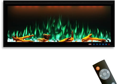 GLOW FIRE Elektrokamin LED Smart Wall 42 (Elektrokamineinsatz) - elektrischer Kamin mit Heizung, Multicolor-LEDs & Fernbedienung - Kamineinsatz zum Einbau, 1.500 W, 106,7 x 42,8 x 17 cm, Schwarz