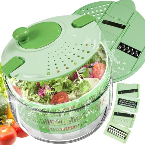 congumi Centrifugador de Ensalada 6 en 1, 4 L, multifunción, con Cortador, ensaladera y Cortador de Verduras para Lavar y secar Verduras