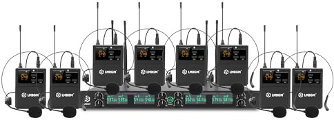 LMBGM K-25R Wireless Microphone System, 8-Channel UHF Handheld and bodypack Microphones for Stage Performances, Church DJ Weddings and Karaoke (K-26R 8bodypack)
