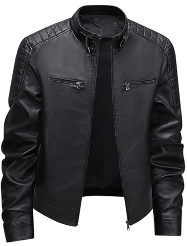Giubbotto in Pelle Uomo, Vintage Giacca da Moto in Ecopelle con Cerniera Autunnale Invernale Bomber Giacca on Zip Giubbotto Antivento Motociclista Giacca Moto Pelle Giacca Bomber Soffice E Resistente