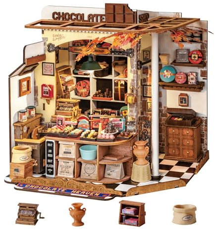 Rolife Maquetas Henry's Chocolate Shop-330 Piezas DIY Miniature House Diorama, Casas Miniaturas para Montar Puzzle 3D Madera Book Nook para Adultos Adolescentes ¡Ningún Pegamento Necesario