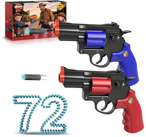 VATOS Revolver Giocattolo Schiuma Blaster, 2 pezzi con 72 palline morbide, modello educativo di tiro per ragazzi e ragazze da 10+ anni