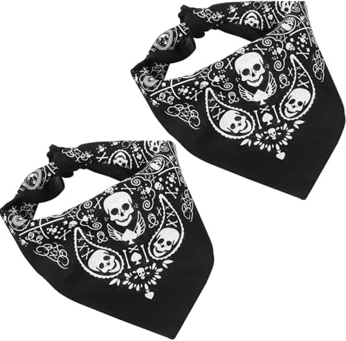 ZHAOYCSH 2er Pack Bandana Schal – Schwarzes Totenkopf Kopftuch 55x55 cm, Doppelseitig Bedruckt mit Piraten-Muster & Kariertem Rand – Halstuch für Herren, Damen & Kinder als Halloween Accessoire