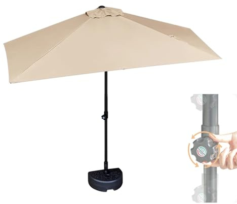 Ombrellone da esterno regolabile con base, mezzo parasole per balcone, giardino, cortile, beige, protezione UV, facile da installare, design elegante
