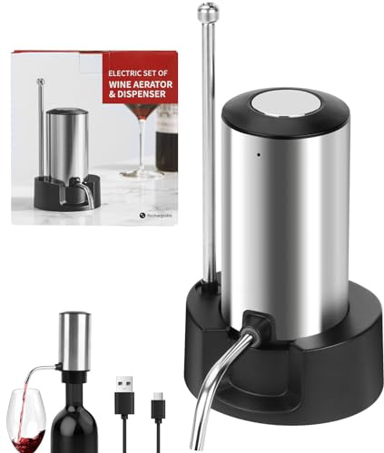 Electric Red Wine Decanter with Aerator, Wine Air Aerator, Stainless Steel, Rechargeable Lithium Battery, Type-C, Base, Wine Aerator,Valentines Gifts for Him/Her/Women/Men/Mum/Dad/New Home, Presents