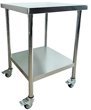 FINEUNAN Edelstahl Küche Arbeitstisch 61x60cm - 4 Stück Lenkrollen mit Bremsen - Gastronomie Tisch bis 300kg belastbar - Profi Gastro Edelstahltisch Küchentisch für Restaurant Küche Bar Hotel Garage