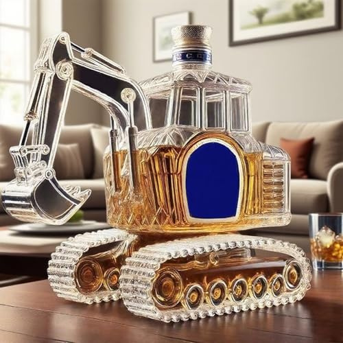 300ML Decanter Whisky Scultura Statua - Bottiglia Di Whisky E Vino A Forma Di Escavatore 3D, Caraffa Per Vino Vuota Intagliata A Mano, Originale Decanter Per Whisky In Vetro