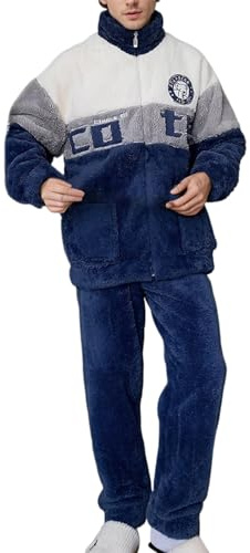 Conjunto de pijama para hombre largo de forro polar coral, pijama de invierno cálido y grueso, ropa de estar por casa, parte superior de cuello alto con cremallera y pantalones de forro polar, ropa de