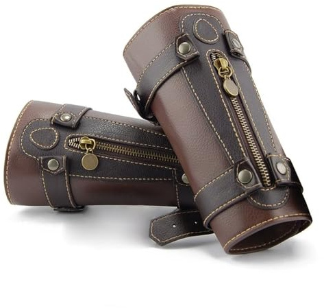 Läderarmskydd läder handledsskydd steampunk gotisk dragkedja handskar retro armband (färg: 2)