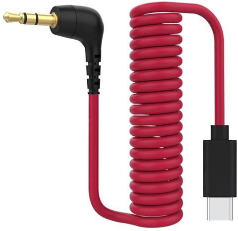 USB Type-C to 3.5mm TRS Microphone Adapter Cable Compatible with Rode Wireless GO 2 / ME/Pro, Hollyland Lark M1 / M2 / MAX / 150 / M1 / MAX Duo Coiled DAC Audio Cord for Android iPhone 15/16/17