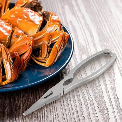 Violiica Meeresfrüchte-Werkzeug-Set mit Krabbenzange und Garnelenschäler, ergonomischer Anti-Rutsch-Metall-Krabben-Knallbonbons und Hummerklemmen für Küche und Reisen, Silber