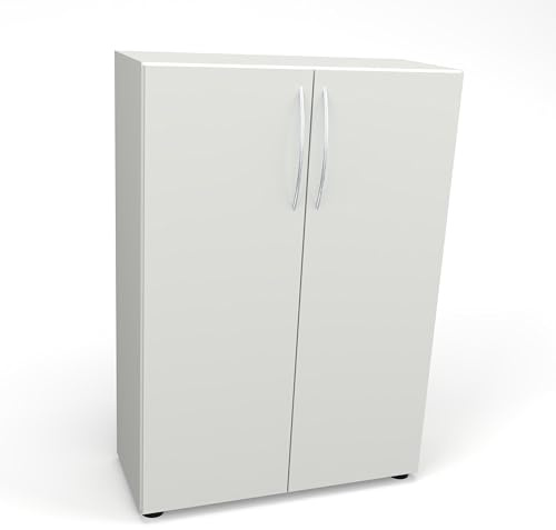Flügeltürenschrank Cabino Home 80×35×114 cm – Aktenschrank 3OH in Weiß, Drehtüren 110° mit Metallgriff