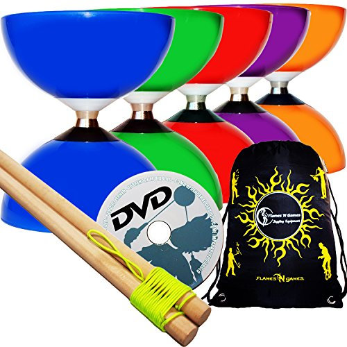 Carousel Diabolo Freiläufer mit kugellager Dreifache Lagerung Set mit Diablo Holzhandstäbe und Diaboloschnur + Diabolos Reisetasche! (Lila Diabolo + Holzhandstäbe + DVD)