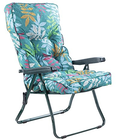 Alfresia Recliner Garden Chair, Folding Outdoor Recliner Chair with 5 Position Adjustable Backrest, Green Frame and Classic Water-Resistant Cushions