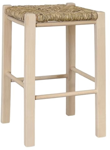 okaffarefatto maddaloni Sgabello in legno con seduta quadrata(30x30) in paglia grezzo da verniciare alto 47 cm da terra alla seduta nuovo già montato gambe dritte