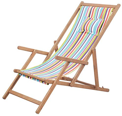 Festnight Klappbarer Strandstuhl | Gartenliege mit Armlehne | Holz Liegestuhl | Sonnenliege | Relaxliege | Rot/Blau/Grau/Mehrfarbig HolzRahmen und Stoff