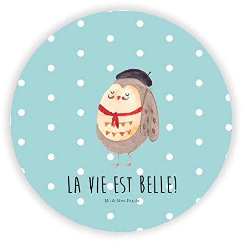 Mr. & Mrs. Panda Rund Magnet Eule Frankreich - Geschenk, Spruch, für kühlschrank, Kühlschrankmagnet, La Vie Est Belle, Owl, Das Leben Ist schön, haftmagnet, zettelhalter, pinnwand
