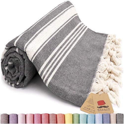 Bazaar Anatolia Toalla turca a Rayas 100% algodón Peshtemal de 75 x 38 Pulgadas, XL, de Gran tamaño, para baño, Playa, sin Arena, Viaje, Ducha, baño, pestemal, Suave, Fina, Ligera, para Viajes,