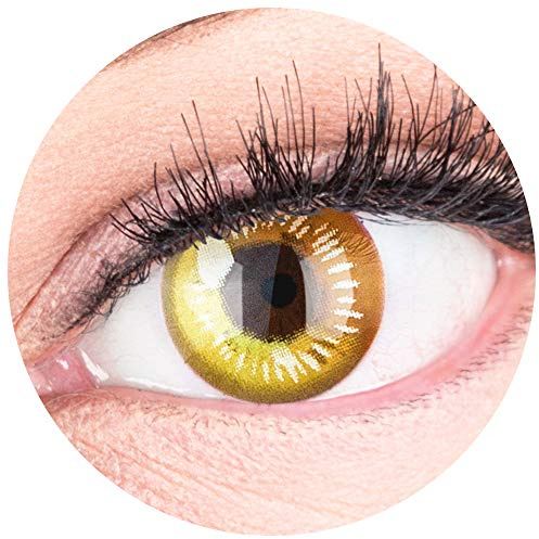 Farbige Gelbe Kontaktlinsen Anime Yellow Circle Lenses Heroes Of Cosplay Stark Deckend - Mit Gratis Linsenbehälter - Mit Stärke -5.00 Dioptrien