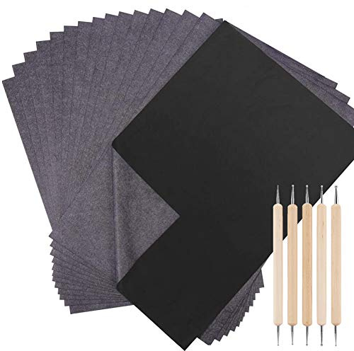 Lot de 100 feuilles de papier carbone noir A4 pour copie, copie à la main avec 5 outils de pointillage pour travaux manuels, trace, bois, toile, tissu, couture